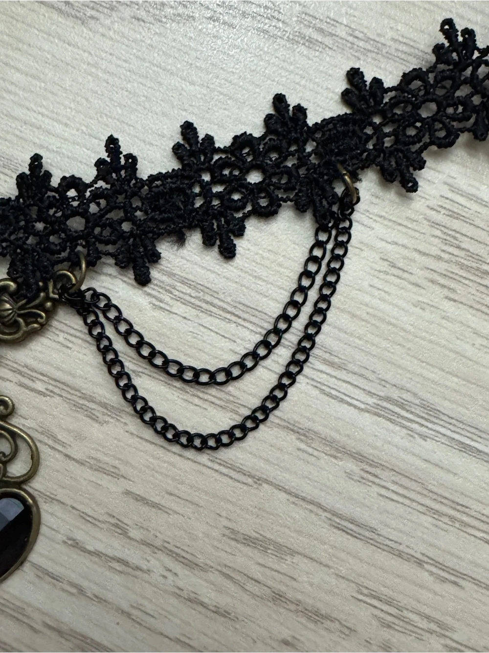 Black Floral Lace Choker Necklace with Heart Pendant